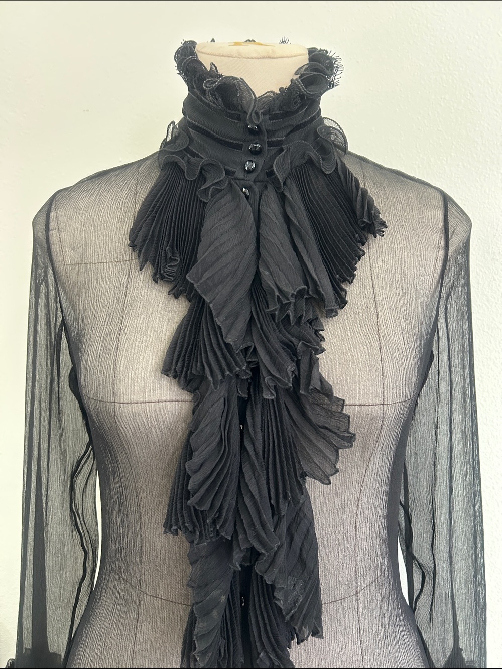 Ralph Lauren Black Label silk ruffle button down blouse black S - Picture 3 of 14